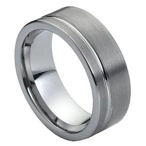 Tungsten Wedding Band Ring Brushed with Polished Center Groove
